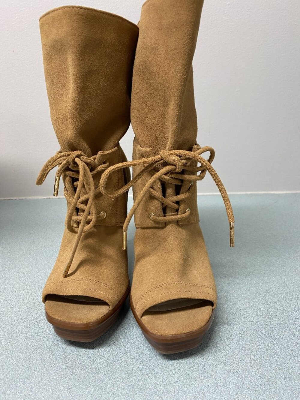 Michael Kors St. Marks Tan Open Toe Platform Boots - SIZE 6M